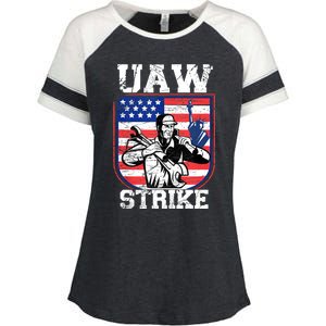 UAW Strike Red United Auto Workers Picket Sign Design Enza Ladies Jersey Colorblock Tee