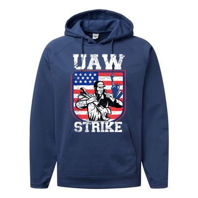 UAW Strike Red United Auto Workers Picket Sign Design Performance Fleece Hoodie