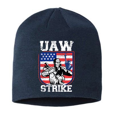 UAW Strike Red United Auto Workers Picket Sign Design Sustainable Beanie