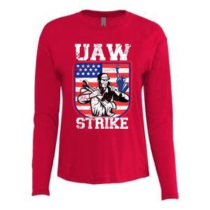 UAW Strike Red United Auto Workers Picket Sign Design Womens Cotton Relaxed Long Sleeve T-Shirt