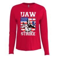 UAW Strike Red United Auto Workers Picket Sign Design Womens Cotton Relaxed Long Sleeve T-Shirt