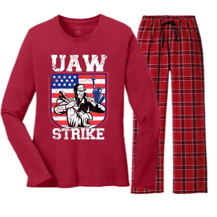 UAW Strike Red United Auto Workers Picket Sign Design Women's Long Sleeve Flannel Pajama Set 