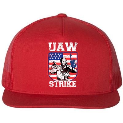 UAW Strike Red United Auto Workers Picket Sign Design Flat Bill Trucker Hat