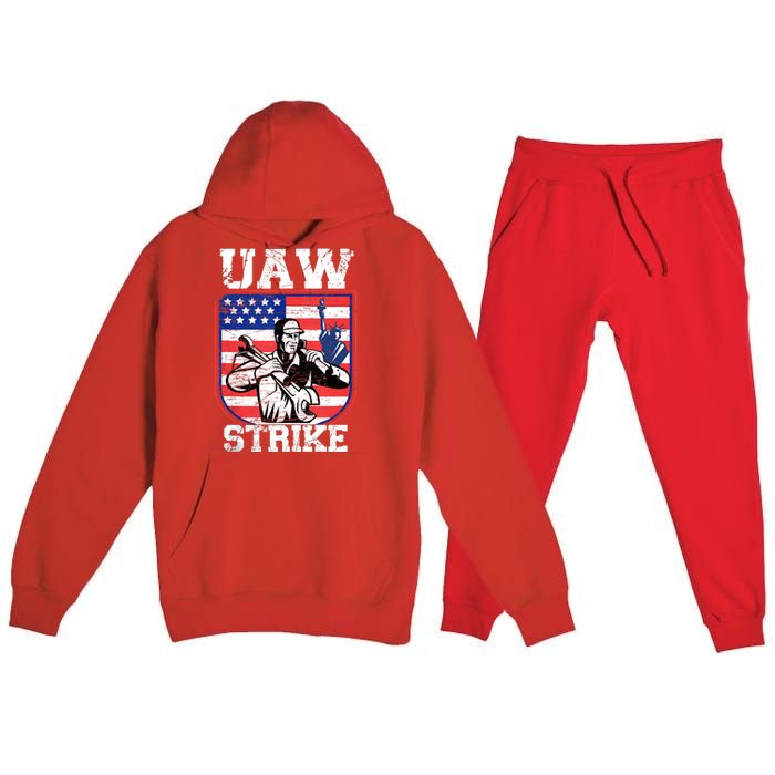 UAW Strike Red United Auto Workers Picket Sign Design Premium Hooded Sweatsuit Set