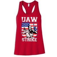 UAW Strike Red United Auto Workers Picket Sign Design Women's Racerback Tank