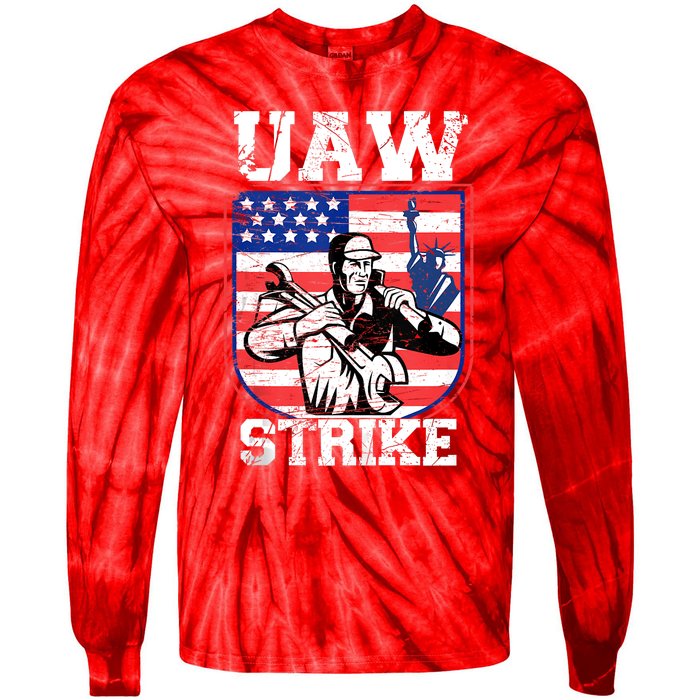 UAW Strike Red United Auto Workers Picket Sign Design Tie-Dye Long Sleeve Shirt