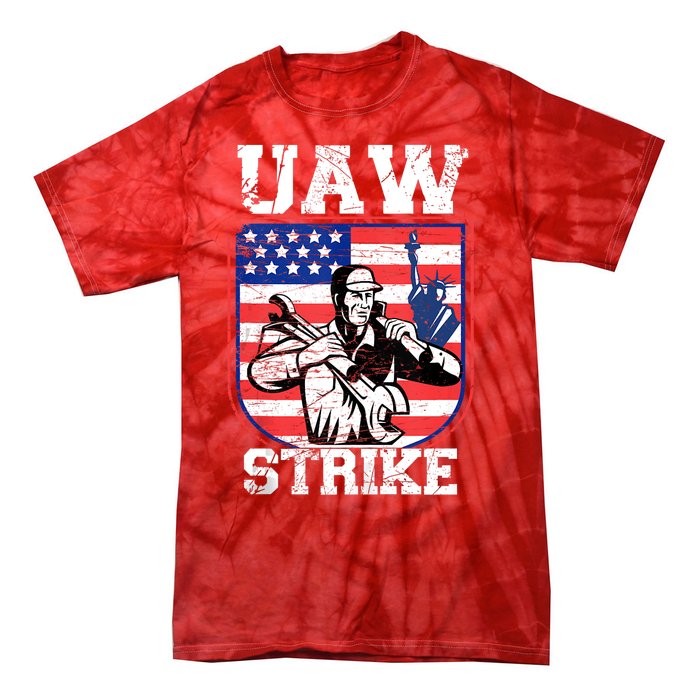 UAW Strike Red United Auto Workers Picket Sign Design Tie-Dye T-Shirt