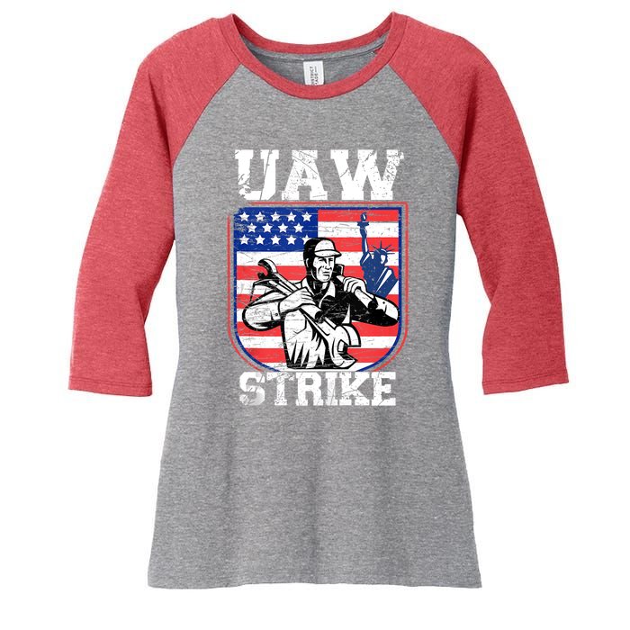 UAW Strike Red United Auto Workers Picket Sign Design Women's Tri-Blend 3/4-Sleeve Raglan Shirt