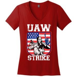 UAW Strike Red United Auto Workers Picket Sign Design Women's V-Neck T-Shirt