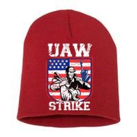 UAW Strike Red United Auto Workers Picket Sign Design Short Acrylic Beanie