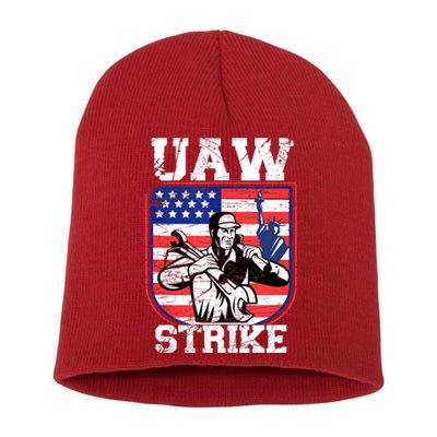 UAW Strike Red United Auto Workers Picket Sign Design Short Acrylic Beanie