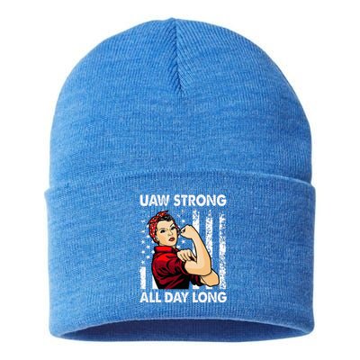 UAW Strike Red United Auto Workers Picket Sign Sustainable Knit Beanie