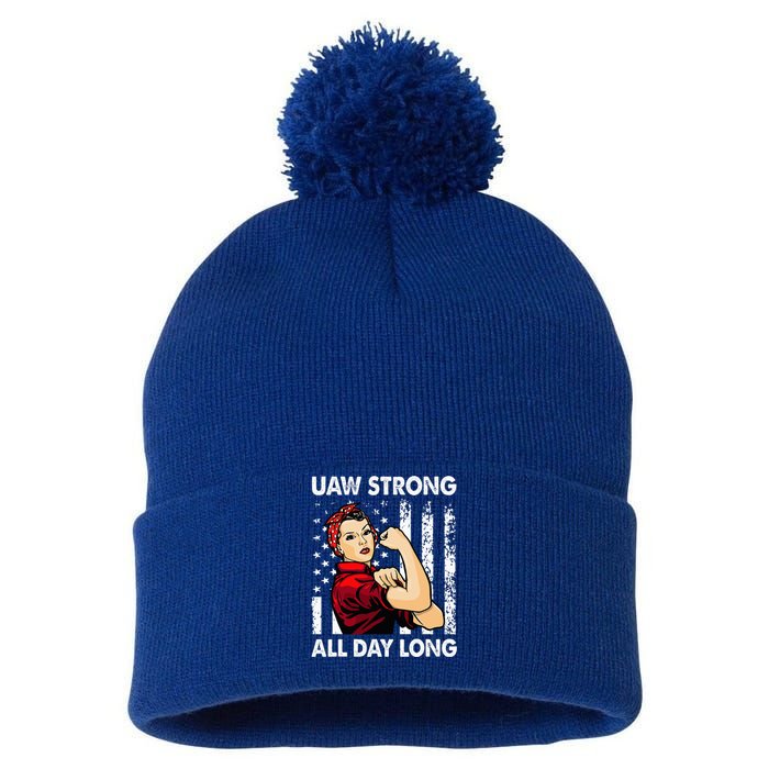 UAW Strike Red United Auto Workers Picket Sign Pom Pom 12in Knit Beanie