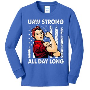 UAW Strike Red United Auto Workers Picket Sign Kids Long Sleeve Shirt