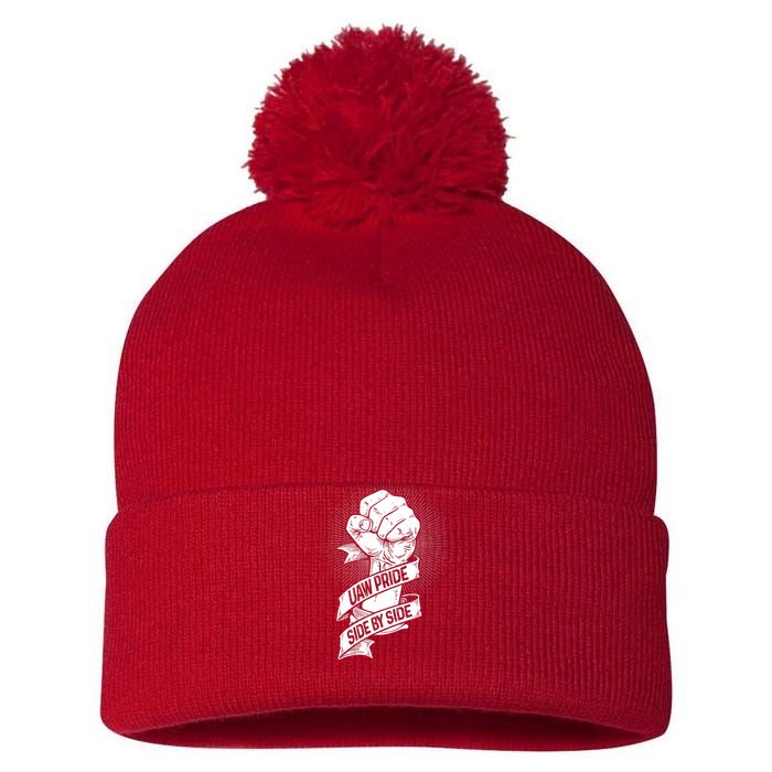 Uaw Strike Red United Auto Workers Picket Sign Pom Pom 12in Knit Beanie