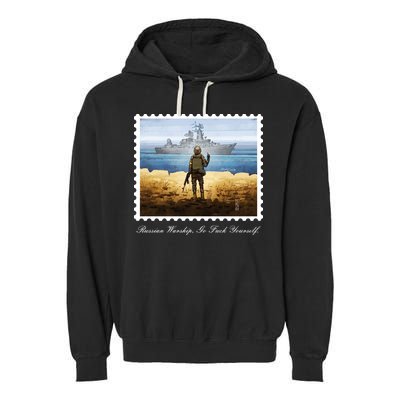 Ukraine Stamp Russian Warship Go F Yourself Island Of Heroes Ukrainian Garment-Dyed Fleece Hoodie