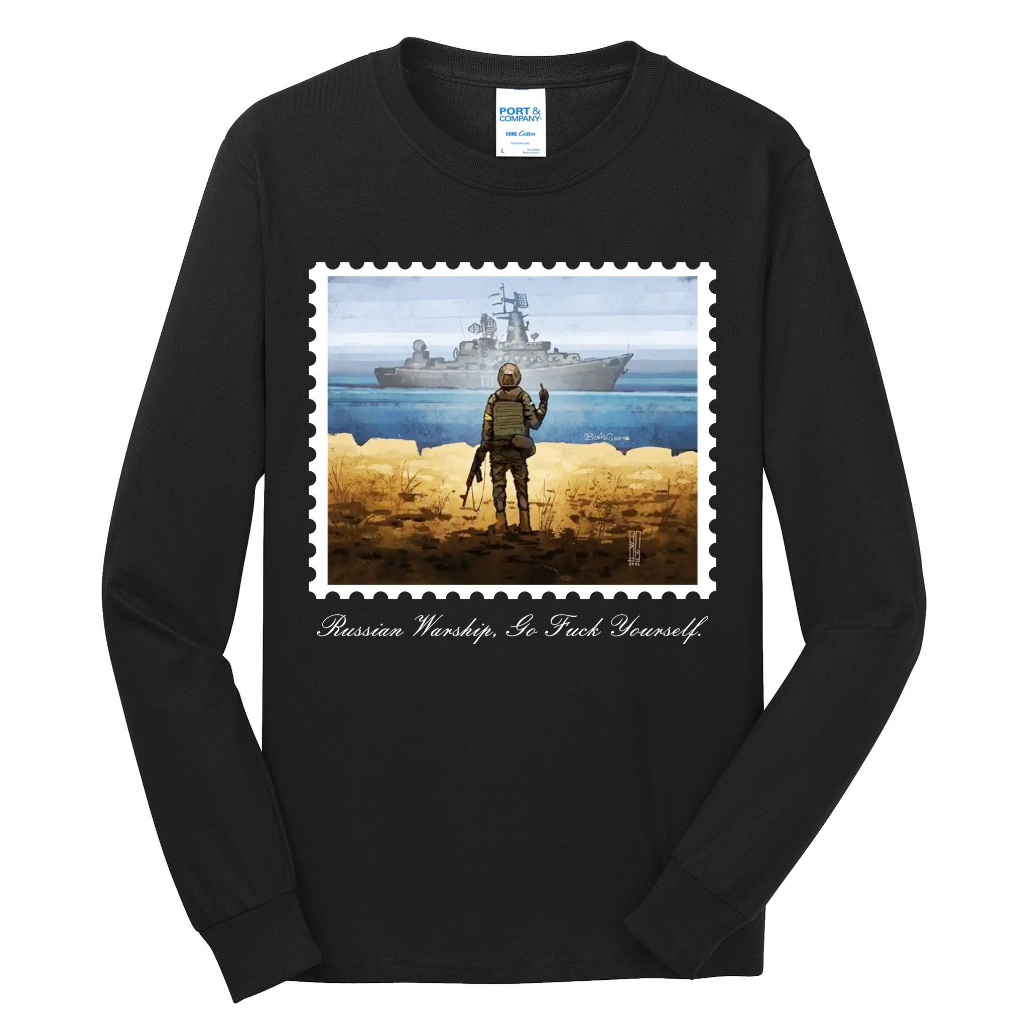 Ukraine Stamp Russian Warship Go F Yourself Island Of Heroes Ukrainian Tall Long Sleeve T-Shirt