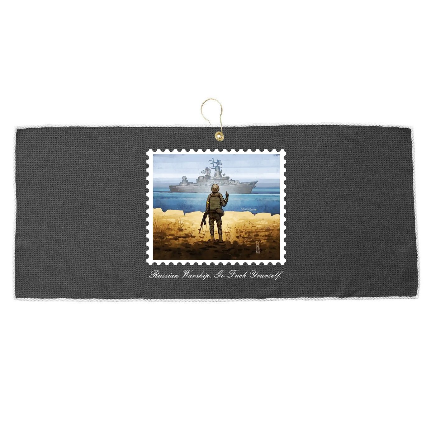 Ukraine Stamp Russian Warship Go F Yourself Island Of Heroes Ukrainian Large Microfiber Waffle Golf Towel