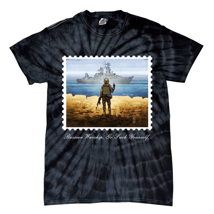 Ukraine Stamp Russian Warship Go F Yourself Island Of Heroes Ukrainian Tie-Dye T-Shirt