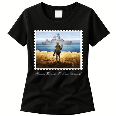Ukraine Stamp Russian Warship Go F Yourself Island Of Heroes Ukrainian Womens T-Shirt