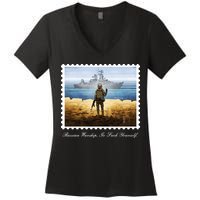 Ukraine Stamp Russian Warship Go F Yourself Island Of Heroes Ukrainian Women's V-Neck T-Shirt