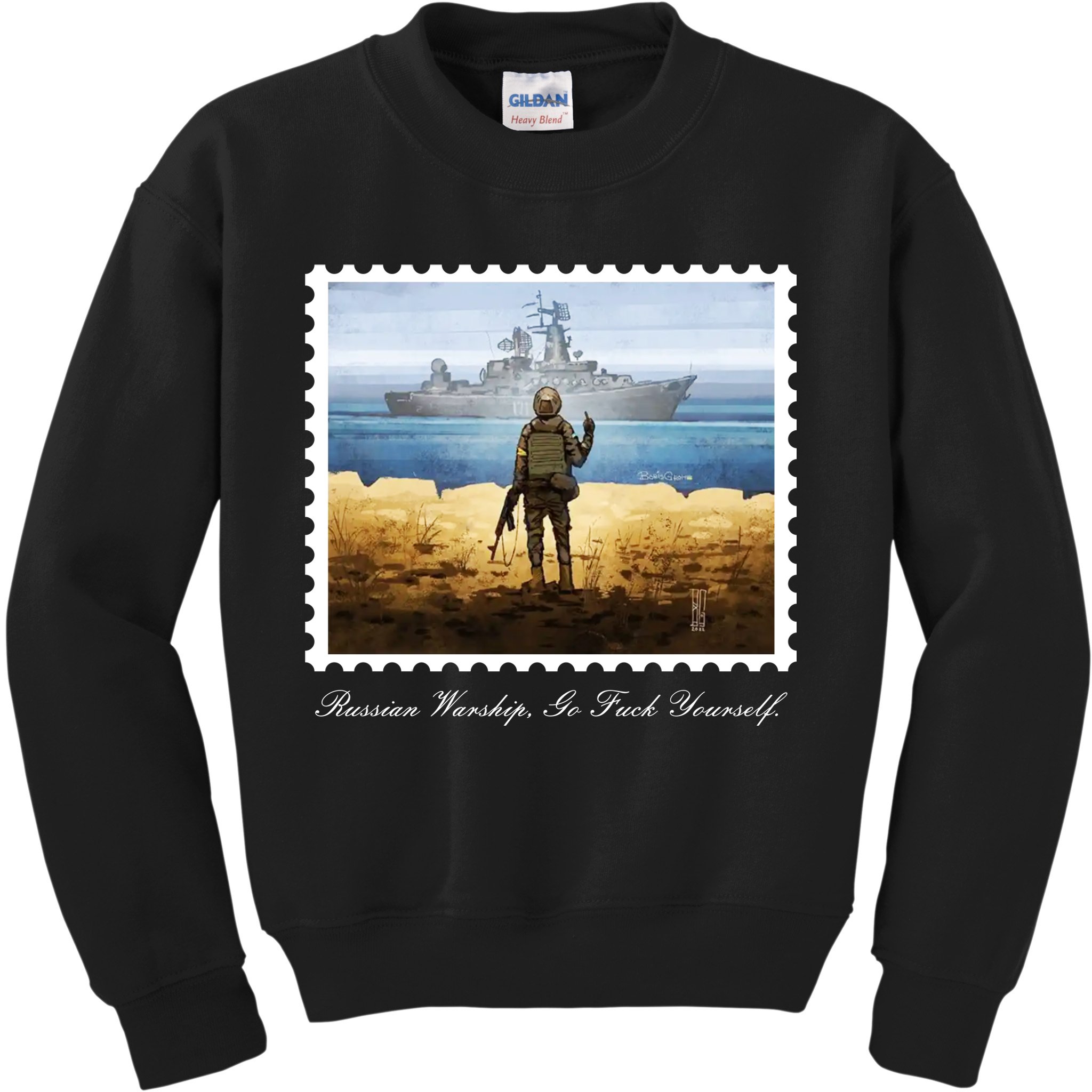 Ukraine Stamp Russian Warship Go F Yourself Island Of Heroes Ukrainian Kids Sweatshirt