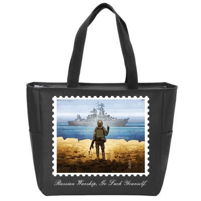 Ukraine Stamp Russian Warship Go F Yourself Island Of Heroes Ukrainian Zip Tote Bag