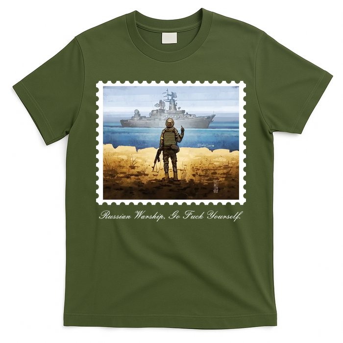 Ukraine Stamp Russian Warship Go F Yourself Island Of Heroes Ukrainian T-Shirt