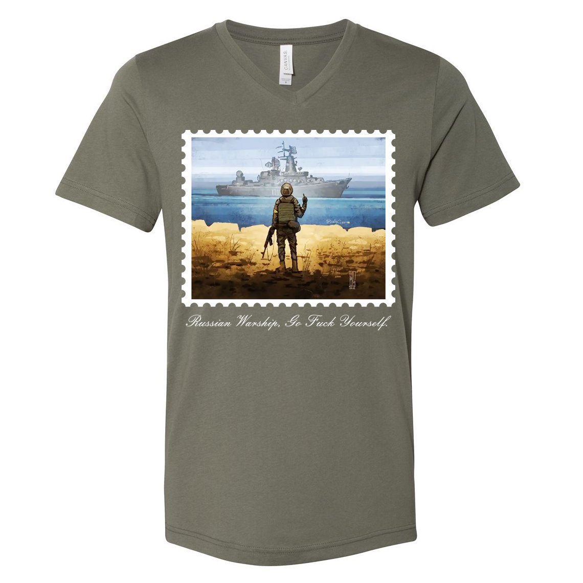 Ukraine Stamp Russian Warship Go F Yourself Island Of Heroes Ukrainian V-Neck T-Shirt