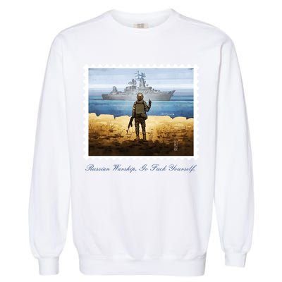 Ukraine Stamp Russian Warship Go F Yourself Island Of Heroes Ukrainian Garment-Dyed Sweatshirt