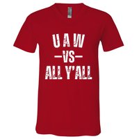 Uaw Strike Red United Auto Workers Picket Sign Design V-Neck T-Shirt