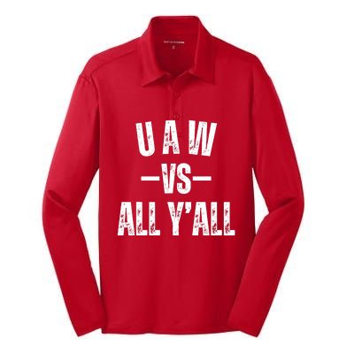 Uaw Strike Red United Auto Workers Picket Sign Design Silk Touch Performance Long Sleeve Polo