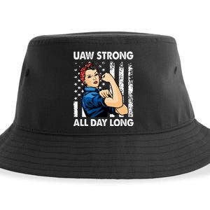 UAW Strike Red United Auto Workers Picket Sign America Flag Sustainable Bucket Hat