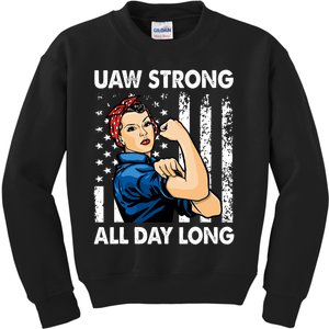 UAW Strike Red United Auto Workers Picket Sign America Flag Kids Sweatshirt