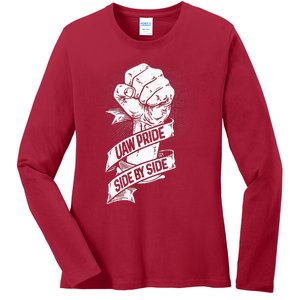 UAW Strike Red United Auto Workers Picket Sign Ladies Long Sleeve Shirt