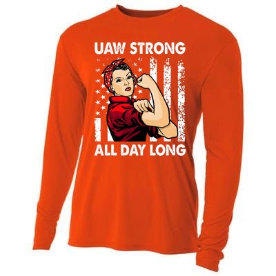 UAW Strike Red United Auto Workers Picket Sign America Flag Cooling Performance Long Sleeve Crew