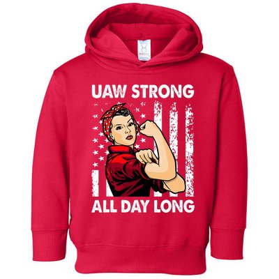 UAW Strike Red United Auto Workers Picket Sign America Flag Toddler Hoodie