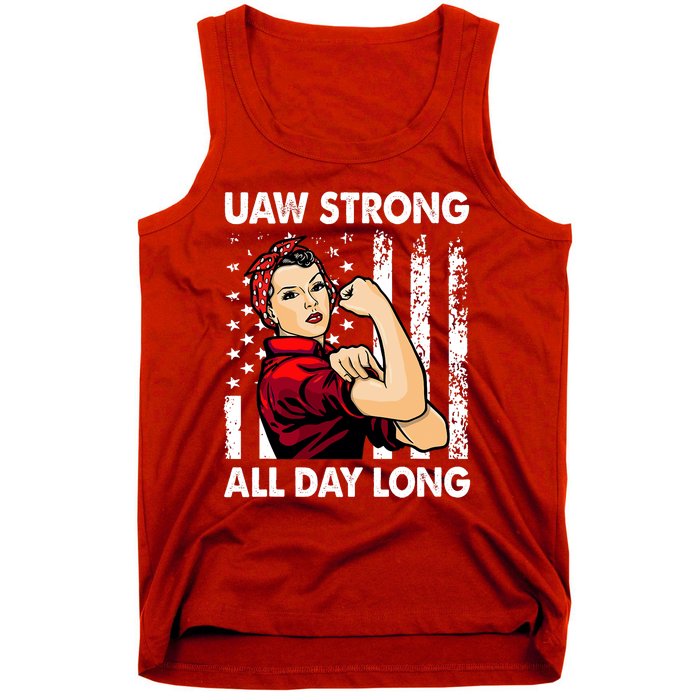 UAW Strike Red United Auto Workers Picket Sign America Flag Tank Top