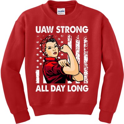 UAW Strike Red United Auto Workers Picket Sign America Flag Kids Sweatshirt