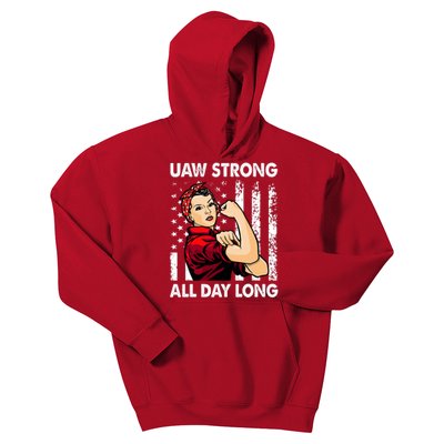 UAW Strike Red United Auto Workers Picket Sign America Flag Kids Hoodie