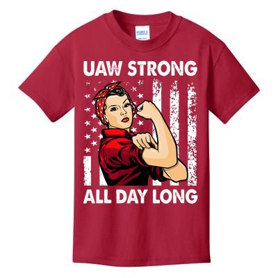 UAW Strike Red United Auto Workers Picket Sign America Flag Kids T-Shirt