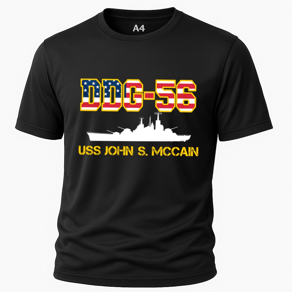 USS John McCain DDG-56 USA Flag Cooling Performance Crew T-Shirt