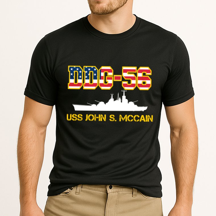 USS John McCain DDG-56 USA Flag Cooling Performance Crew T-Shirt