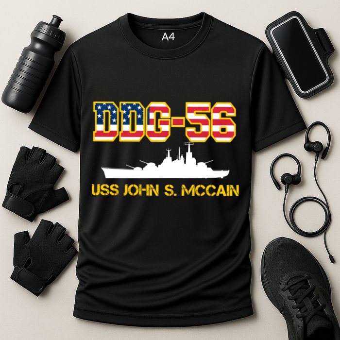 USS John McCain DDG-56 USA Flag Cooling Performance Crew T-Shirt