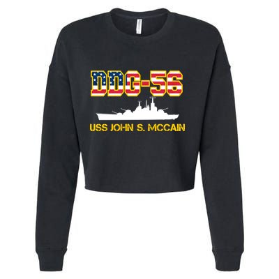 USS John McCain DDG-56 USA Flag Cropped Pullover Crew