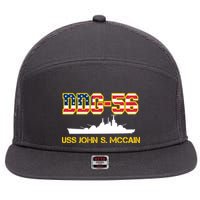 USS John McCain DDG-56 USA Flag 7 Panel Mesh Trucker Snapback Hat