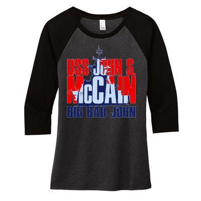 USS John S. McCain Big Bad John Women's Tri-Blend 3/4-Sleeve Raglan Shirt