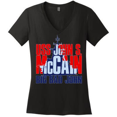 USS John S. McCain Big Bad John Women's V-Neck T-Shirt