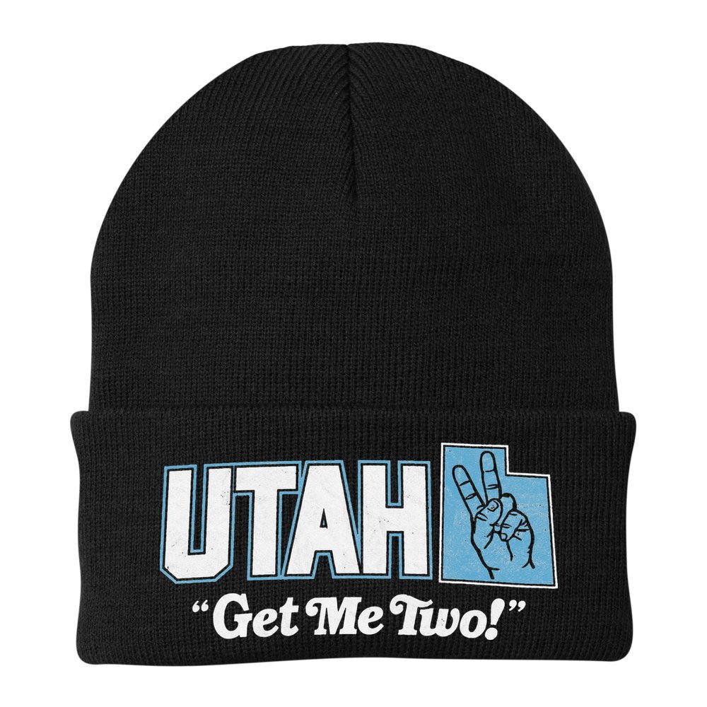 UTAH state slogan get me two finger hand retro 90s action Beanie