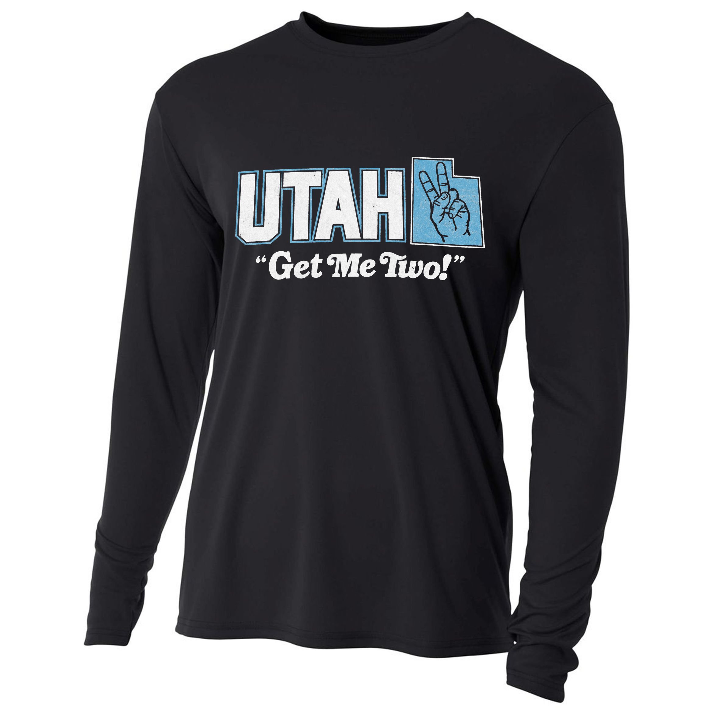 UTAH state slogan get me two finger hand retro 90s action Cooling Performance Long Sleeve Crew